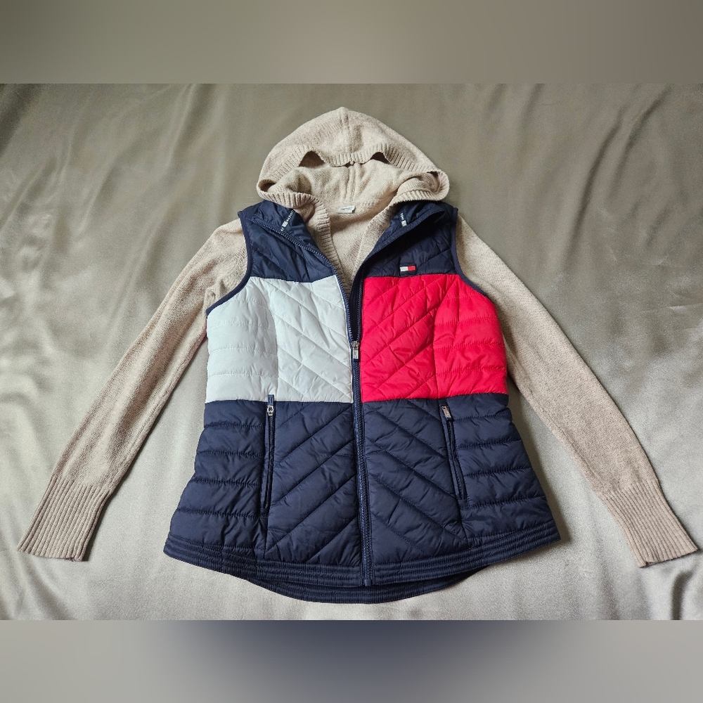 Tommy Hilfiger Sport Quilted Puffer Vest Colorblock Flag Women’s +Sprit hoodie